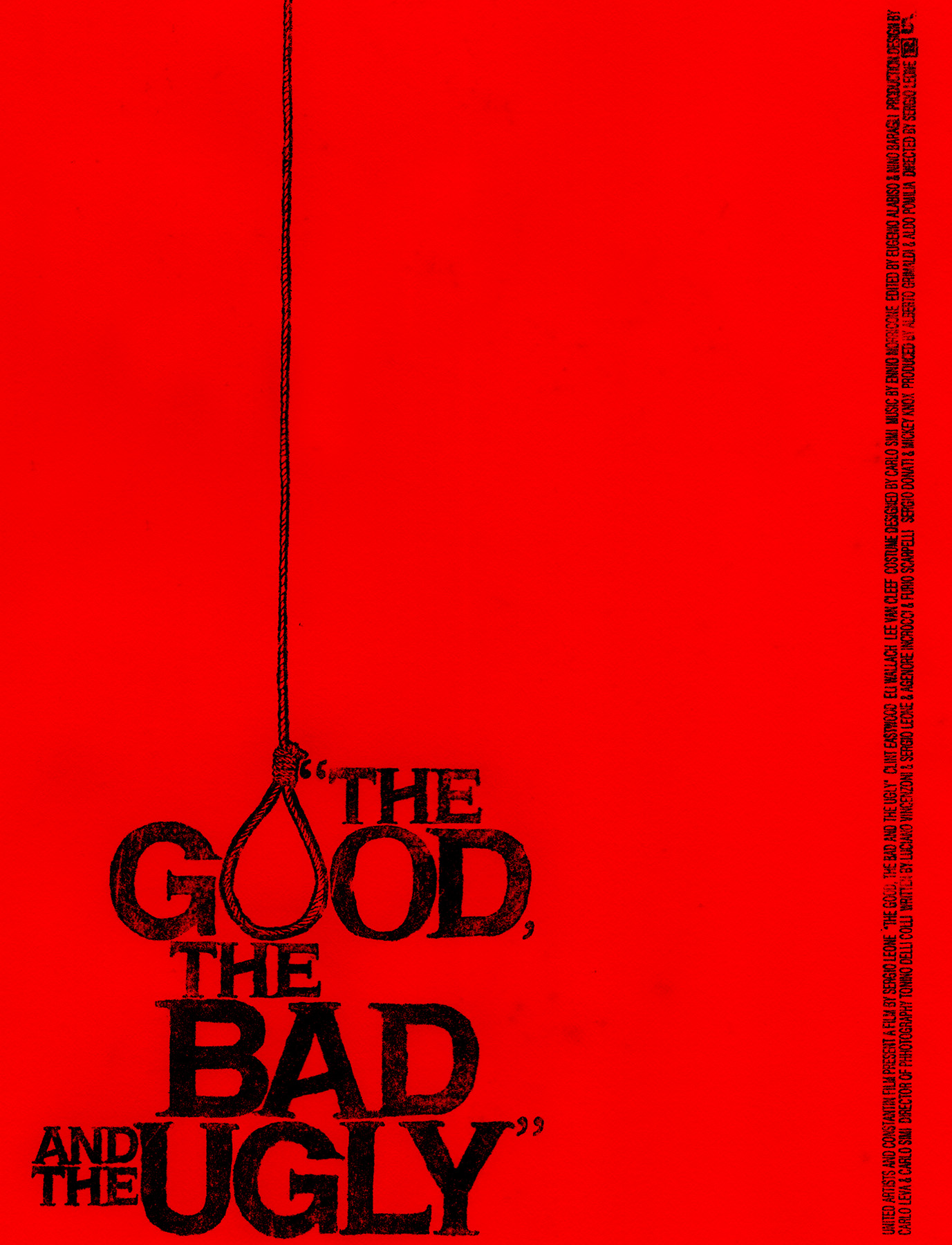 Red film poster for 'the good the bad and the ugly' featuring a noose.