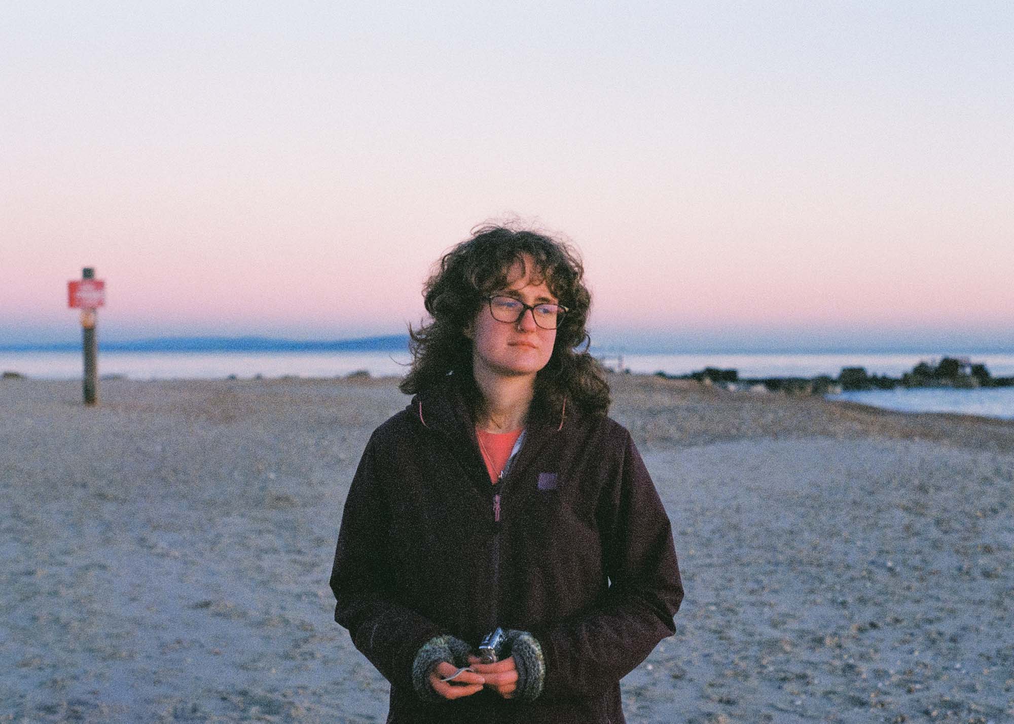 Sarah on the beach at sunset.