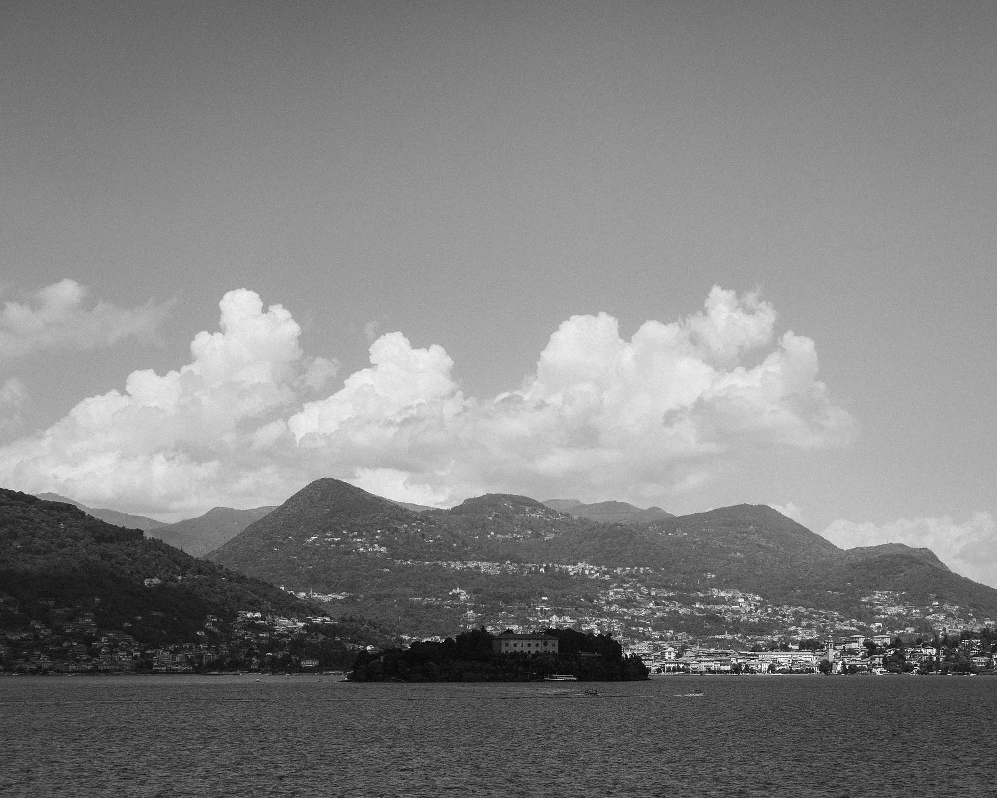 Black and white landscape of Italian lakes.